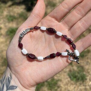 Vintage 90s A&M Sterling Silver Bracelet Purple Glass Beads w/Toggle Clasp Aggie